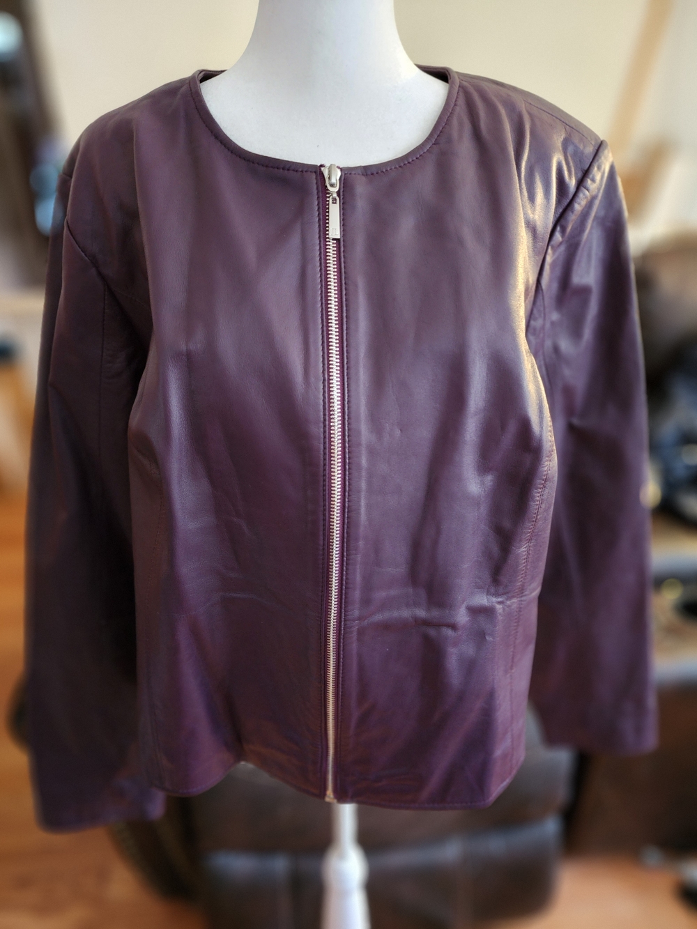 Jessica London Plum Leather Zip-Front Jacket